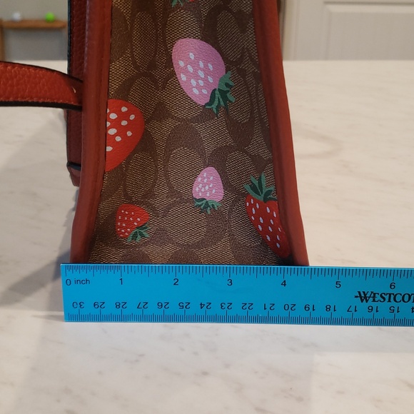 Coach Brown Signature Satchel with Red & Pink Strawberry Print Size Medium - Picture 9 of 16